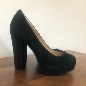 Black Suede Womens Chunky Heels